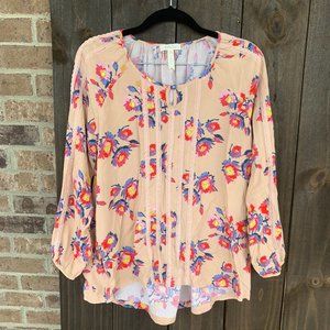 Matilda Jane Women's Tan Floral Lace Blouse Medium
